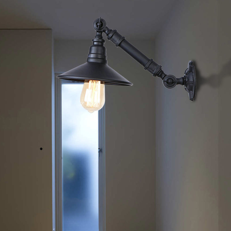 Frendorf | Metalen Conische Wandlamp met Verstelbarearm Retro Industrieel 1 Hoofds Corridor Wandlamp in Zwart