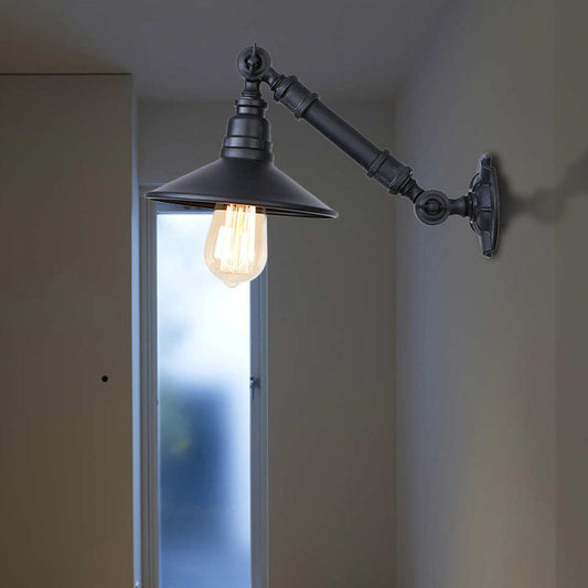 Frendorf | Metalen Conische Wandlamp met Verstelbarearm Retro Industrieel 1 Hoofds Corridor Wandlamp in Zwart