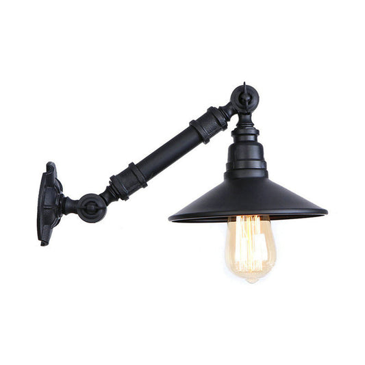 Frendorf | Metalen Conische Wandlamp met Verstelbarearm Retro Industrieel 1 Hoofds Corridor Wandlamp in Zwart