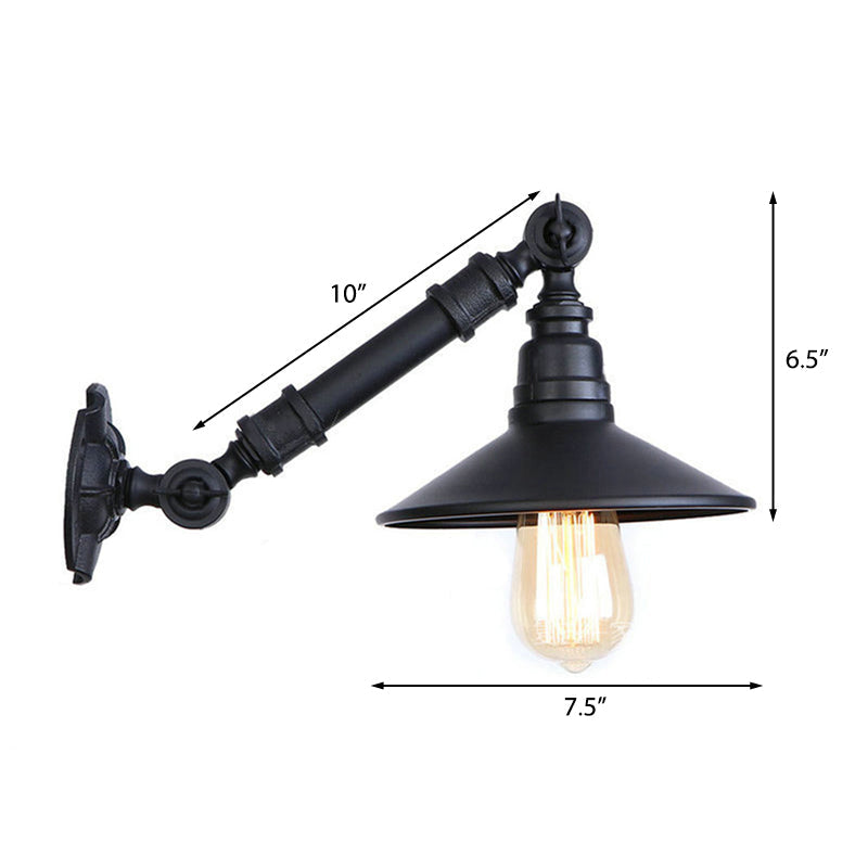 Frendorf | Metalen Conische Wandlamp met Verstelbarearm Retro Industrieel 1 Hoofds Corridor Wandlamp in Zwart
