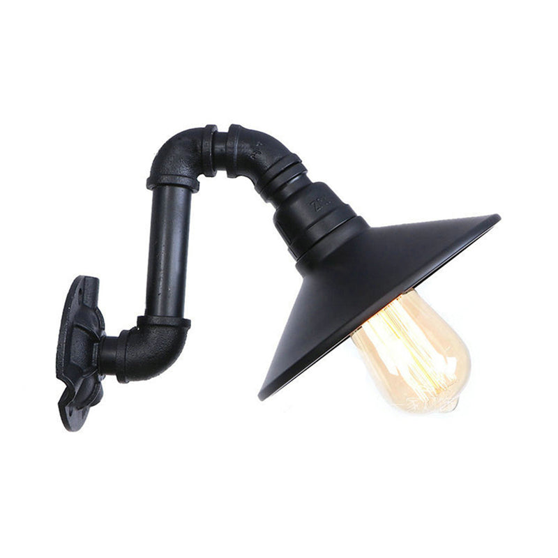 Frendorf | Landhuis Kegel Shade Wandlamp met Gebogen Pijp 1 Hoofd Metalen Wandlamp Verlichting in Zwarte Afwerking