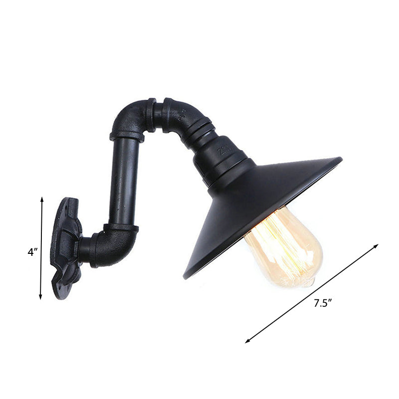 Frendorf | Landhuis Kegel Shade Wandlamp met Gebogen Pijp 1 Hoofd Metalen Wandlamp Verlichting in Zwarte Afwerking