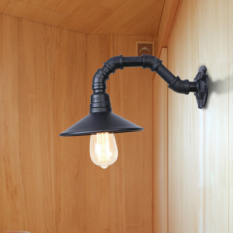 Frendorf | Industrielle Gebogene Rohr Wandbeleuchtung mit Schalenform Shade 1 Kopf Metall Wandmontage Licht in Schwarz Finish