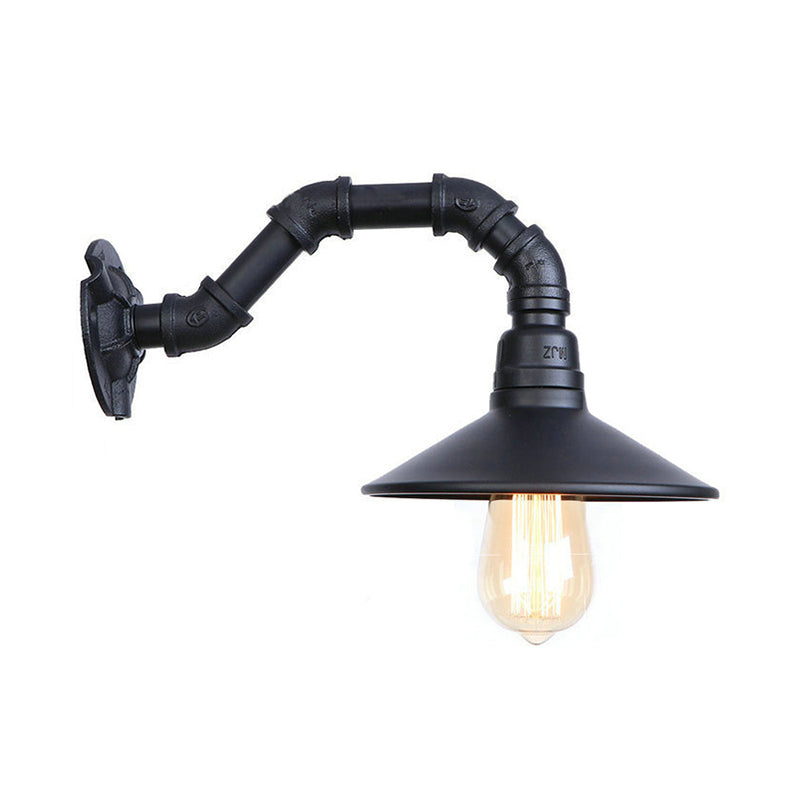 Frendorf | Industrielle Gebogene Rohr Wandbeleuchtung mit Schalenform Shade 1 Kopf Metall Wandmontage Licht in Schwarz Finish