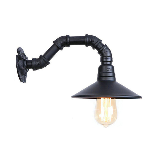 Frendorf | Industrielle Gebogene Rohr Wandbeleuchtung mit Schalenform Shade 1 Kopf Metall Wandmontage Licht in Schwarz Finish