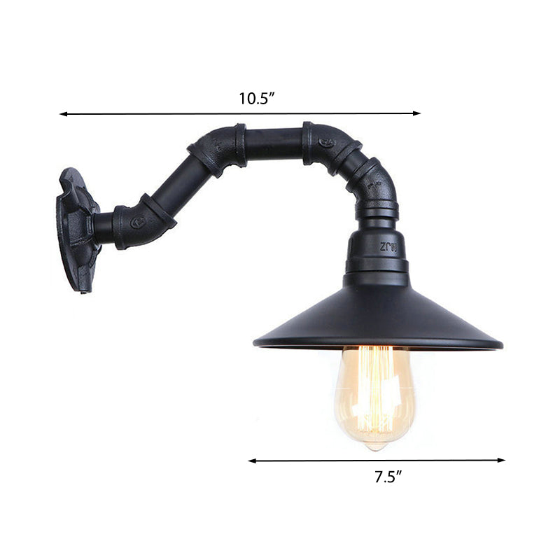 Frendorf | Industrielle Gebogene Rohr Wandbeleuchtung mit Schalenform Shade 1 Kopf Metall Wandmontage Licht in Schwarz Finish