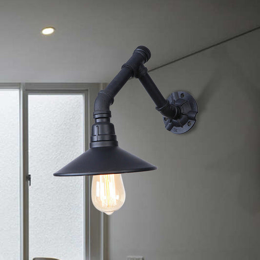 Frendorf | Vintage Stijlvolle Conische Wandlamp met Pijpontwerp 1 Hoofd Metaal Wandlamp in Zwart voor Slaapkamer