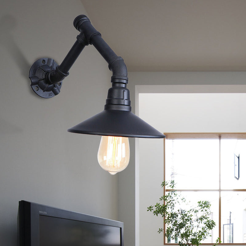 Frendorf | Vintage Stijlvolle Conische Wandlamp met Pijpontwerp 1 Hoofd Metaal Wandlamp in Zwart voor Slaapkamer