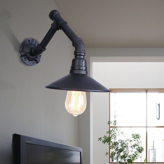 Frendorf | Vintage Stijlvolle Conische Wandlamp met Pijpontwerp 1 Hoofd Metaal Wandlamp in Zwart voor Slaapkamer