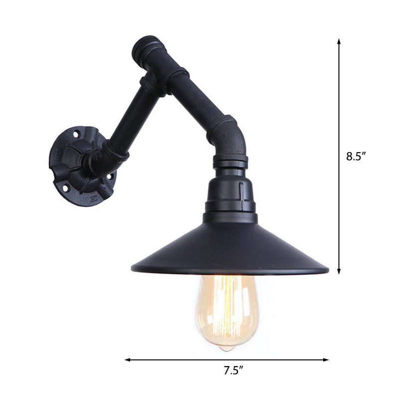Frendorf | Vintage Stijlvolle Conische Wandlamp met Pijpontwerp 1 Hoofd Metaal Wandlamp in Zwart voor Slaapkamer