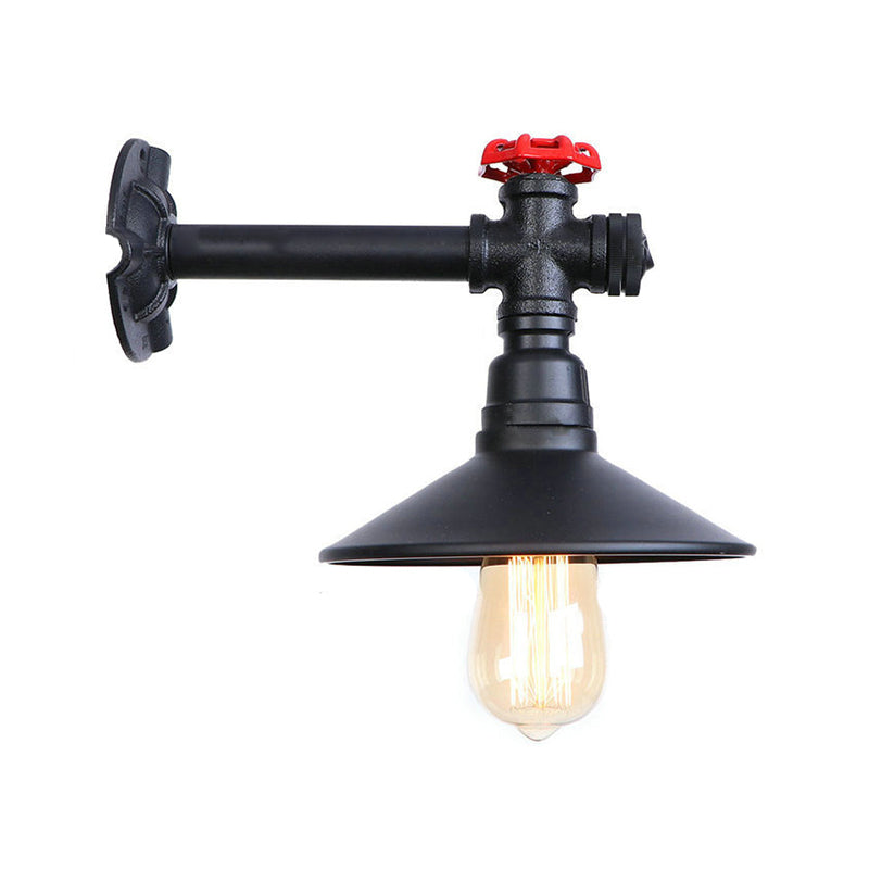 Frendorf | Industriële loodgietersbuis wandlamp met rode klep deco 1 licht metalen wandmontage lamp in zwart