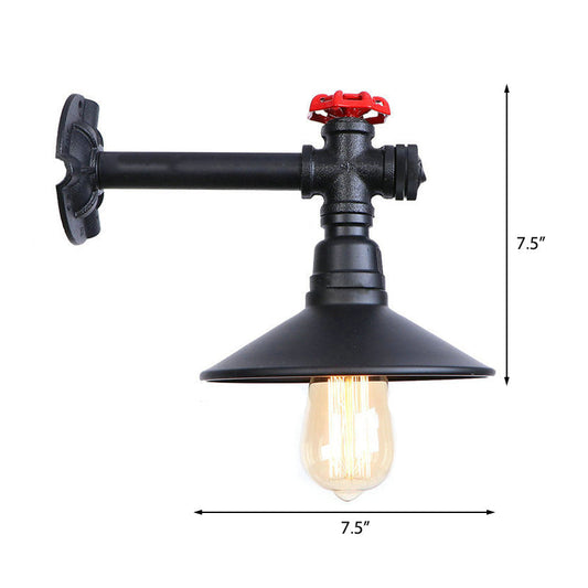 Frendorf | Industriële loodgietersbuis wandlamp met rode klep deco 1 licht metalen wandmontage lamp in zwart