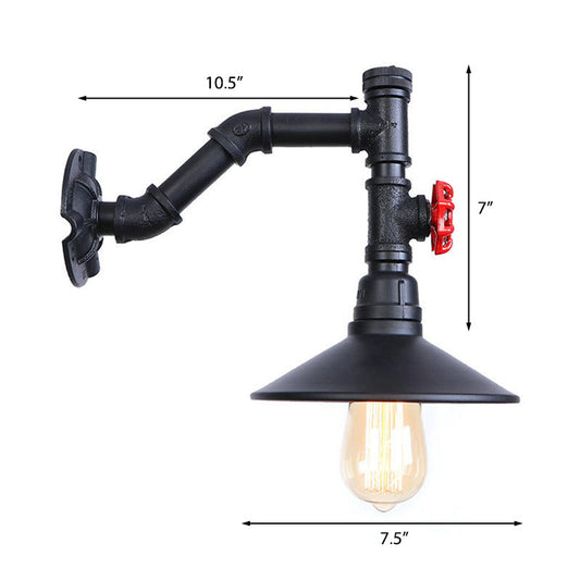 Frendorf | Warehouse Ausladende Wandlampe Sconces 1 Glühbirne Metallic Wandbeleuchtung mit Rohrleitung und rotem Ventil in Schwarz