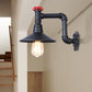 Frendorf | Metallisch schwarze Oberfläche Wand sconce Licht konische Shade 1 Licht industrielle Wand Licht Fixture mit Ventil Rad