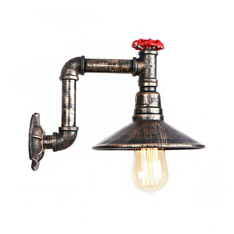 Frendorf | Eisen Wasserrohr Wandlampe mit Schirm Retro Vintage 1 Licht Balkon Wandleuchte Beleuchtung in gealtertem Bronze