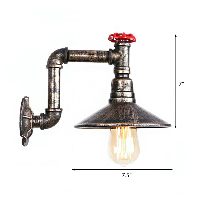 Frendorf | Eisen Wasserrohr Wandlampe mit Schirm Retro Vintage 1 Licht Balkon Wandleuchte Beleuchtung in gealtertem Bronze