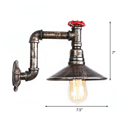 Frendorf | Eisen Wasserrohr Wandlampe mit Schirm Retro Vintage 1 Licht Balkon Wandleuchte Beleuchtung in gealtertem Bronze