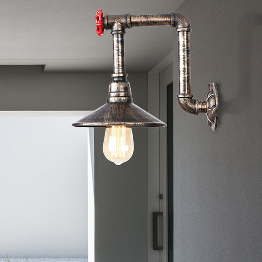 Frendorf | Metallische Untertasse Wandlampenfassung Lager 1 Glühbirne Korridor Wandanbauleuchte mit rotem Ventil und Rohr in antikem Bronze