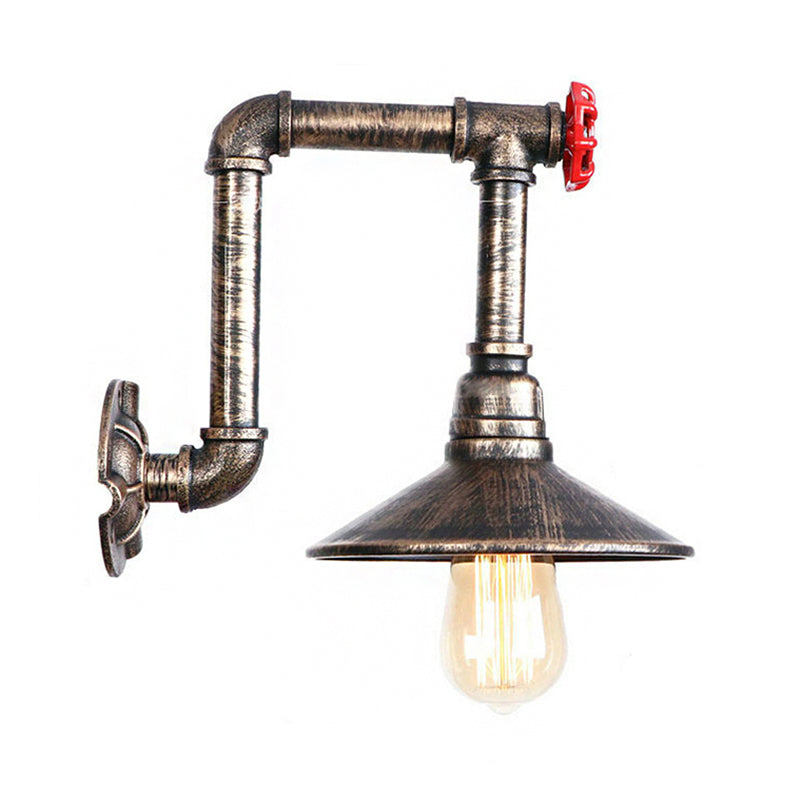 Frendorf | Metallische Untertasse Wandlampenfassung Lager 1 Glühbirne Korridor Wandanbauleuchte mit rotem Ventil und Rohr in antikem Bronze