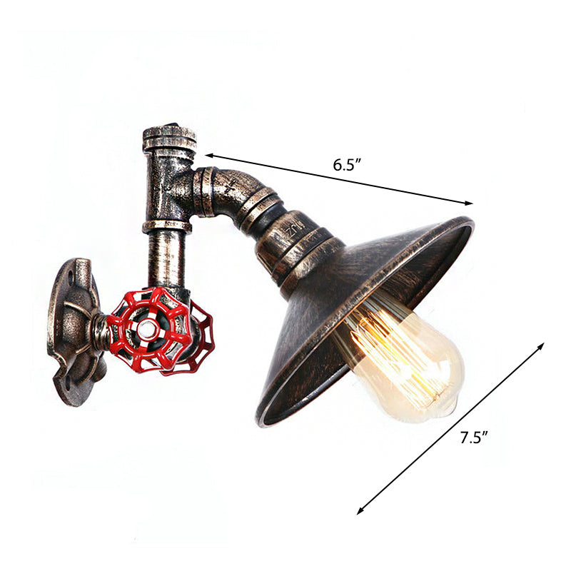 Frendorf | Metallic Flared Shade Wandlampverlichting met Pijp en Ventiel Rustieke 1 Lichts Corridor Wandlamp in Verweerd Brons