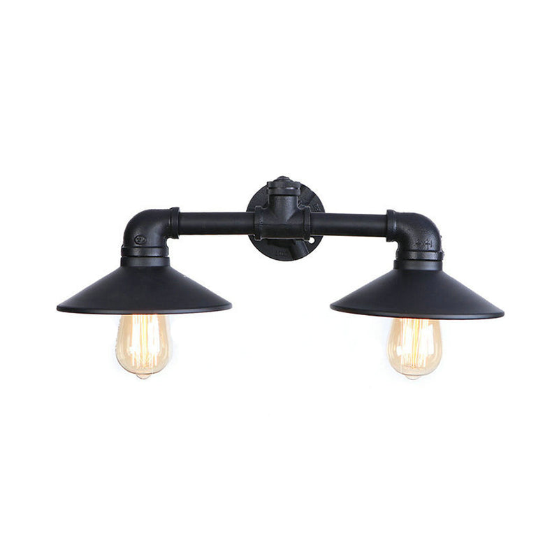 Frendorf | Schwarze Flare Shade Wandlampe Leuchte Industrielles Metall 2 Glühbirnen Esszimmer Wandleuchte Beleuchtung mit Rohr