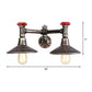 Frendorf | Verwitterd Brons 2 Lampen Wandmontage Licht Steampunk Smeedijzeren Conus Schaduw Wandlamp met Rode Ventiel