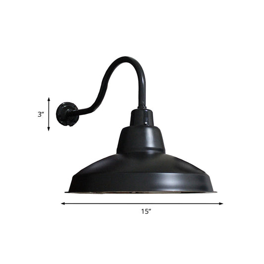Frendorf | 1 Kopf Wandleuchte Vintage Schwarz Schmiedeeisen Wandlicht mit Gänsehälse Arm für Veranda