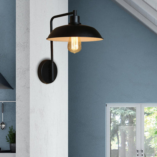 Frendorf | 1 Licht Wand Scone Licht Antieke Stijl Zwart/Roest Metaal Wandverlichting met Gebogen Arm voor Gang
