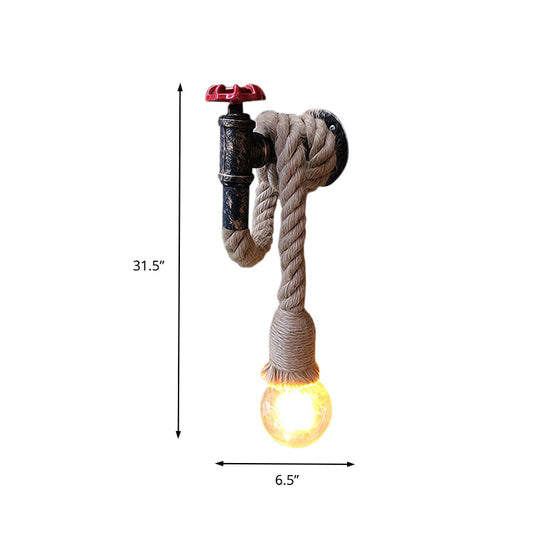 Frendorf | 1 Licht Verstelbare Touw Wandlamp met Open Gloeilamp en Kraan Boerderij Antiek Bruine Ijzeren Wandmontage Verlichting