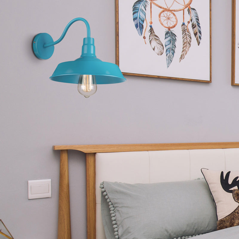 Frendorf | Industriële Stijl Barn Wandlamp 1 Gloeilamp Metalen Wandverlichting met Gooseneck Arm in Blauw/Roze, 10"/14" Breed