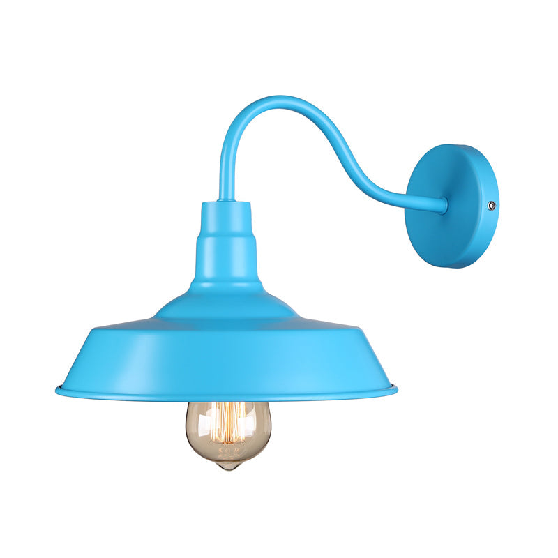 Frendorf | Industriële Stijl Barn Wandlamp 1 Gloeilamp Metalen Wandverlichting met Gooseneck Arm in Blauw/Roze, 10"/14" Breed