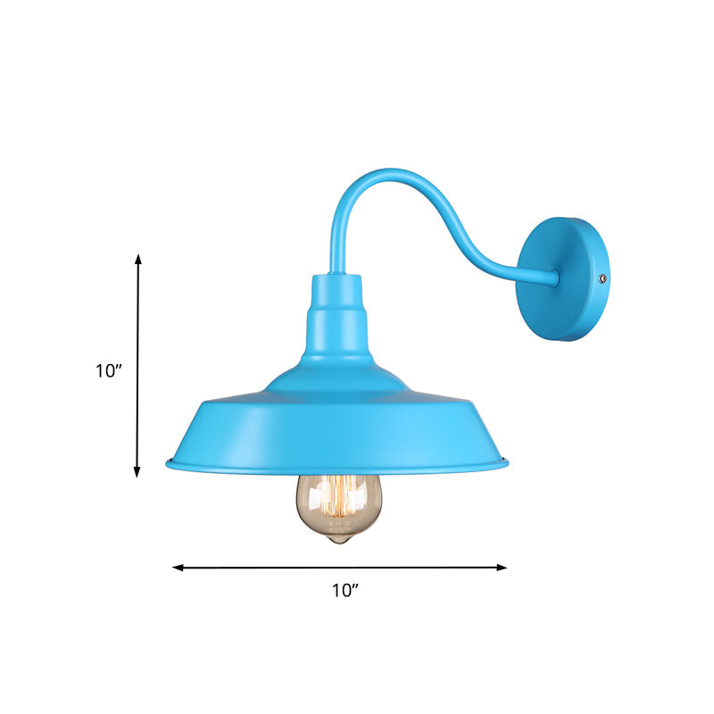 Frendorf | Industriële Stijl Barn Wandlamp 1 Gloeilamp Metalen Wandverlichting met Gooseneck Arm in Blauw/Roze, 10"/14" Breed