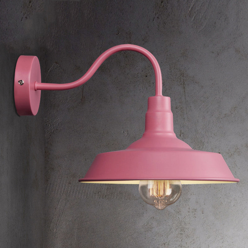 Frendorf | Industriële Stijl Barn Wandlamp 1 Gloeilamp Metalen Wandverlichting met Gooseneck Arm in Blauw/Roze, 10"/14" Breed