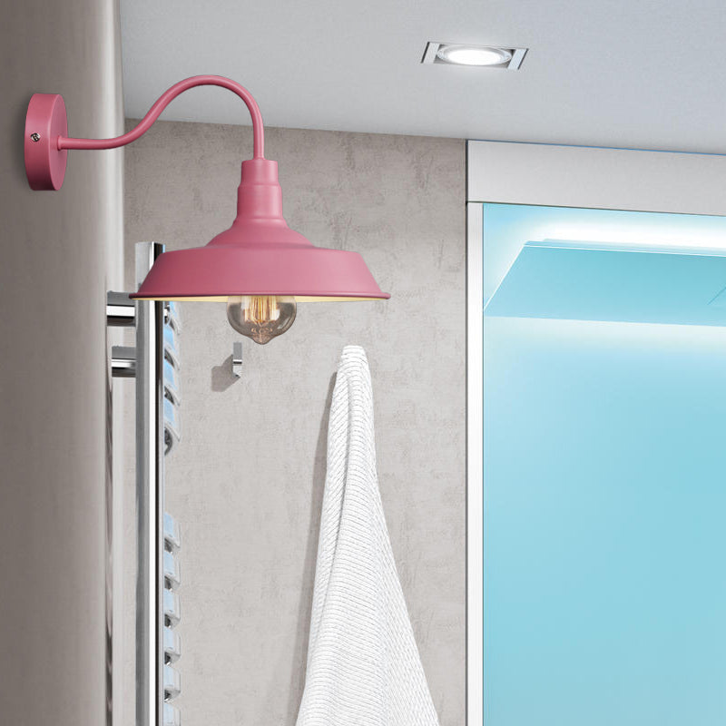 Frendorf | Industriële Stijl Barn Wandlamp 1 Gloeilamp Metalen Wandverlichting met Gooseneck Arm in Blauw/Roze, 10"/14" Breed