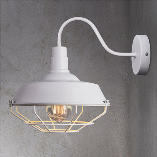 Frendorf | 10"/14" W 1 Kopf Käfig Wandleuchte mit Scheune Schirm und Gänneck Arm Eisen Restaurant Wandmontage Licht in Schwarz/Weiß