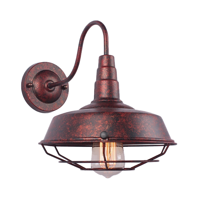 Frendorf | 10"/14" W 1 Kopf Käfig Wandleuchte mit Scheune Schirm und Gänneck Arm Eisen Restaurant Wandmontage Licht in Schwarz/Weiß