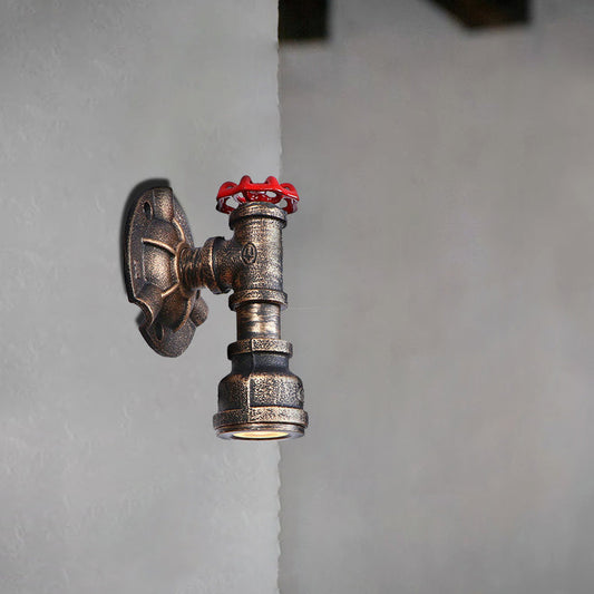 Frendorf | 1 Licht Pipe Shade Wand Scone Fixture Retro Industriel Bronze Metall Wandlamp mit Ventilrad für Innenräume