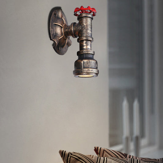 Frendorf | 1 Licht Pipe Shade Wand Scone Fixture Retro Industriel Bronze Metall Wandlamp mit Ventilrad für Innenräume