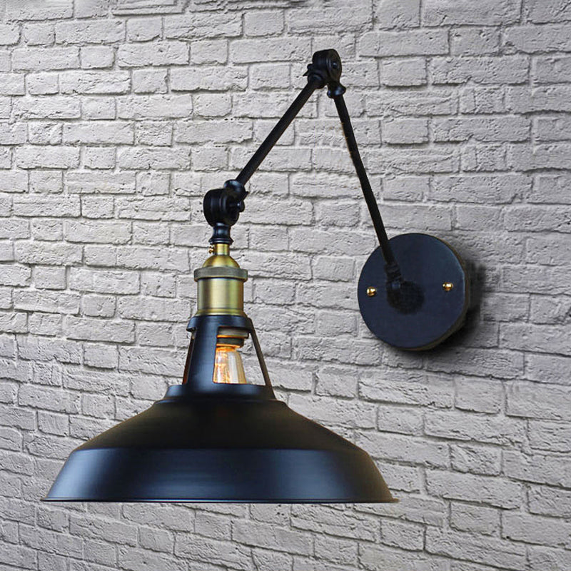 Frendorf | Schwarz/Rost Barn Shade Wand sconce Industrielle Metall 1 Licht Studienraum Wandmontage Licht mit Schwenkarm