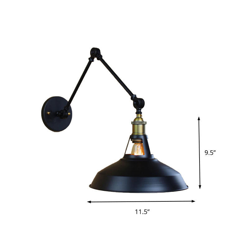 Frendorf | Schwarz/Rost Barn Shade Wand sconce Industrielle Metall 1 Licht Studienraum Wandmontage Licht mit Schwenkarm