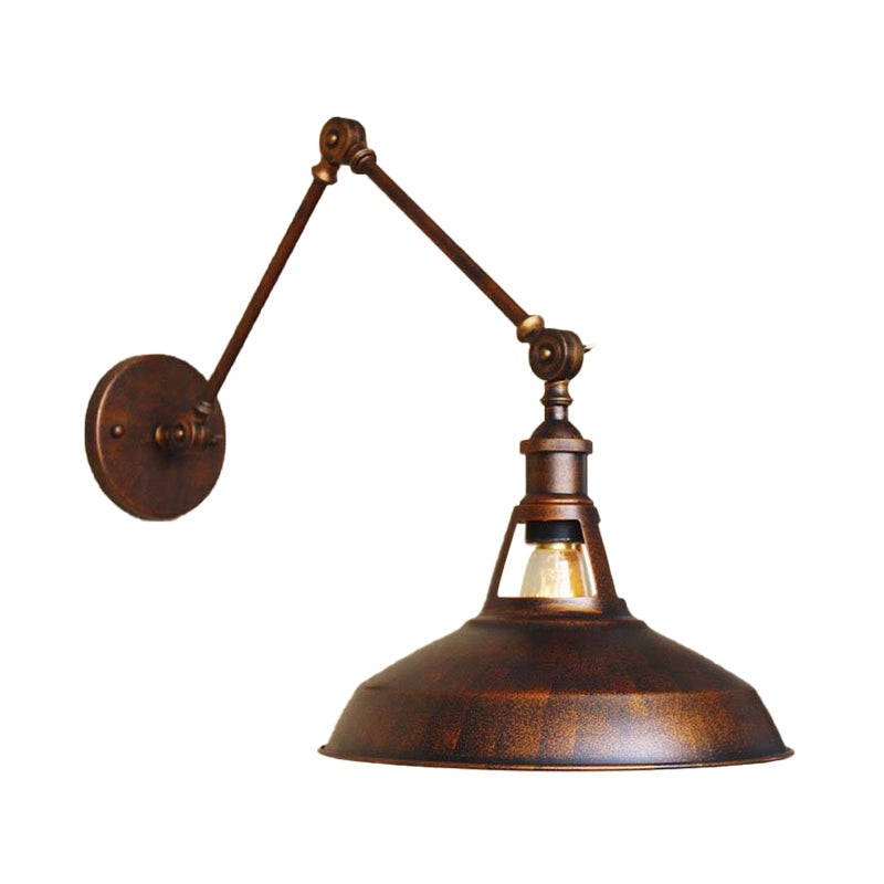 Frendorf | Schwarz/Rost Barn Shade Wand sconce Industrielle Metall 1 Licht Studienraum Wandmontage Licht mit Schwenkarm