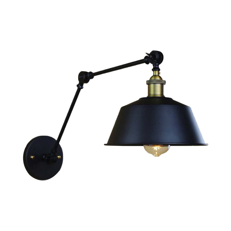 Frendorf | Retro Swing Arm Wandleuchte 1 Kopf Metallic Wandlampe mit konischen Schirm in Schwarz für Flur