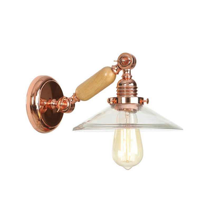 Frendorf | 1 Lichtklarer Glas-Wandleuchte Rustikales Roségold-Kegel Wohnraumbeleuchtung mit drehbarem Arm