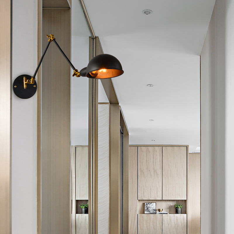 Frendorf | Dome Shade Schlafzimmer Wandlicht Wandleuchte Industrie Metall 1 Kopf Schwarz Lesewandleuchte mit verstellbarem Arm