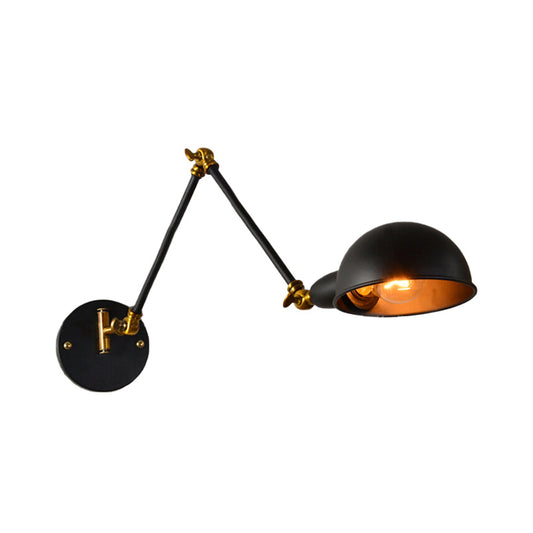 Frendorf | Dome Shade Schlafzimmer Wandlicht Wandleuchte Industrie Metall 1 Kopf Schwarz Lesewandleuchte mit verstellbarem Arm