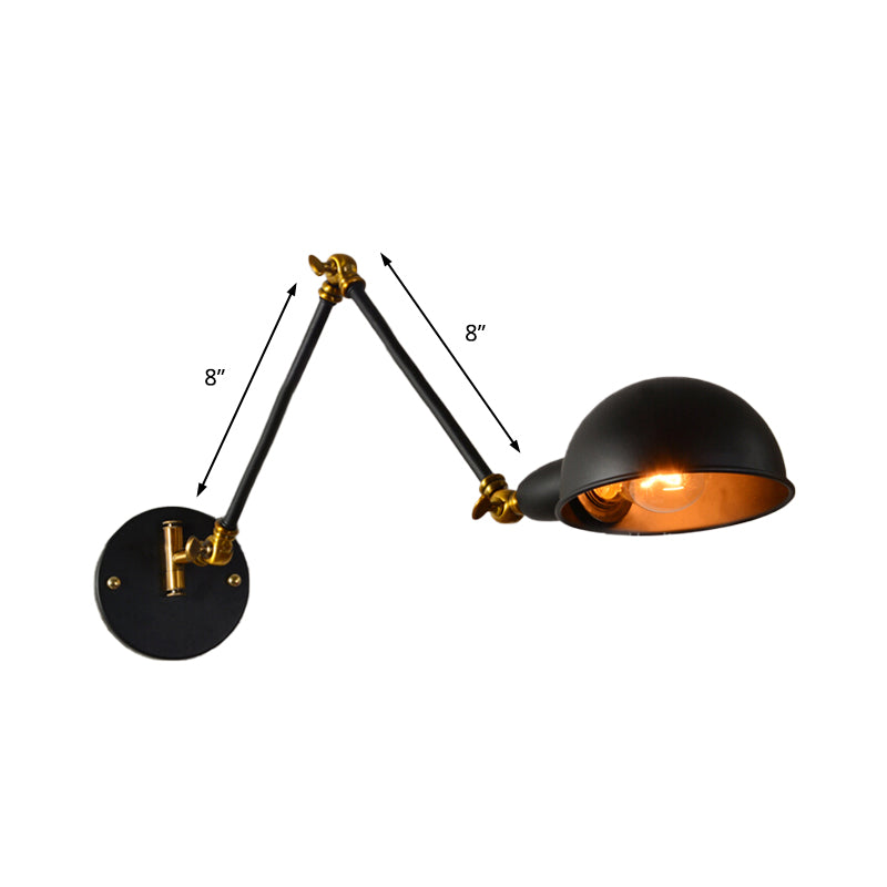 Frendorf | Dome Shade Schlafzimmer Wandlicht Wandleuchte Industrie Metall 1 Kopf Schwarz Lesewandleuchte mit verstellbarem Arm