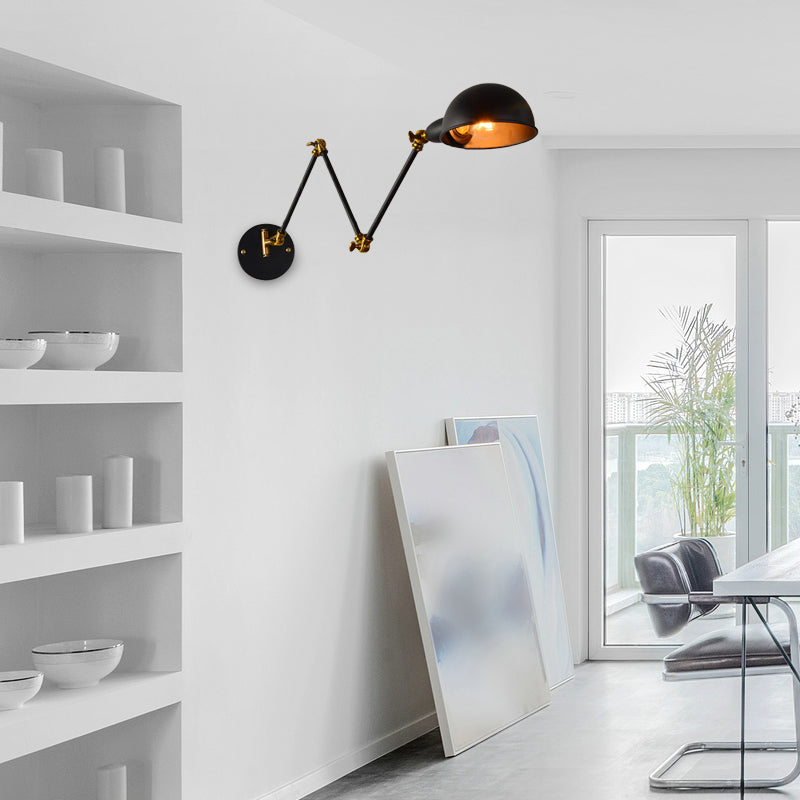 Frendorf | Dome Shade Schlafzimmer Wandlicht Wandleuchte Industrie Metall 1 Kopf Schwarz Lesewandleuchte mit verstellbarem Arm