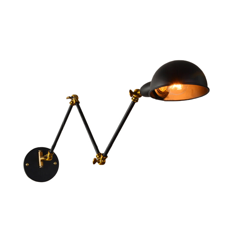 Frendorf | Dome Shade Schlafzimmer Wandlicht Wandleuchte Industrie Metall 1 Kopf Schwarz Lesewandleuchte mit verstellbarem Arm