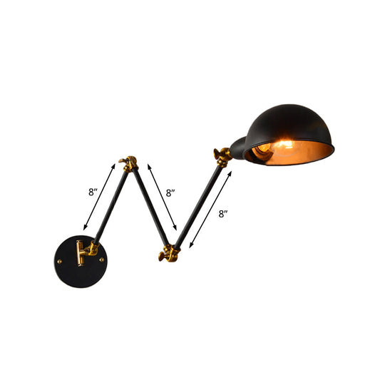 Frendorf | Dome Shade Schlafzimmer Wandlicht Wandleuchte Industrie Metall 1 Kopf Schwarz Lesewandleuchte mit verstellbarem Arm