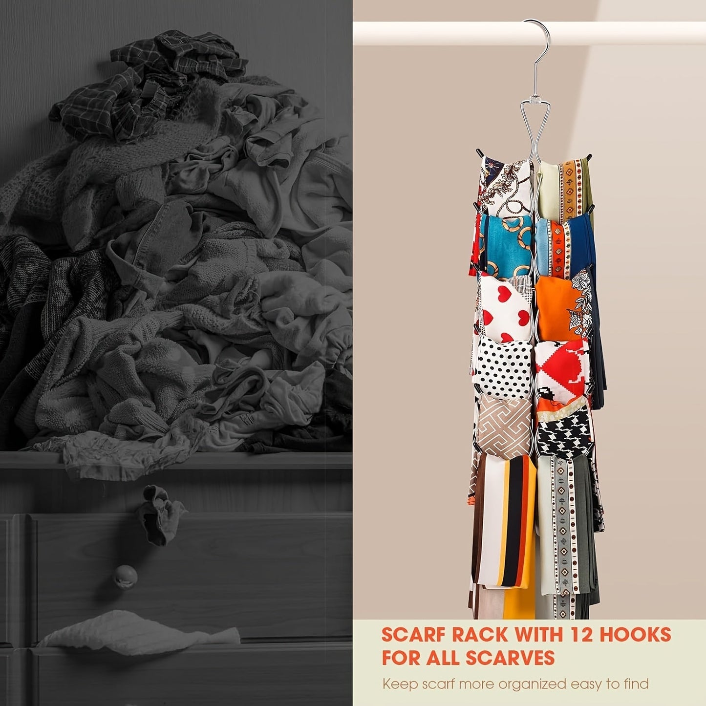 Multi-Hook Rutschfester Krawattenhalter – 360-Grad schwenkbarer Gürtelregal, platzsparender Organizer für Krawatten und Schals, ideal für Kleiderschrank und Garderobe, perfektes Geschenk für Männer